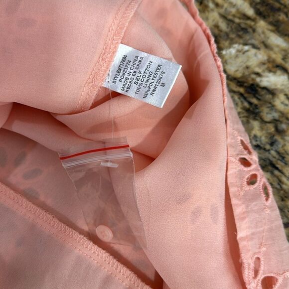 Entro Cotton Eyelet Embroidered Short Sleeve Top Blouse In Peach Size M - Picture 8 of 10